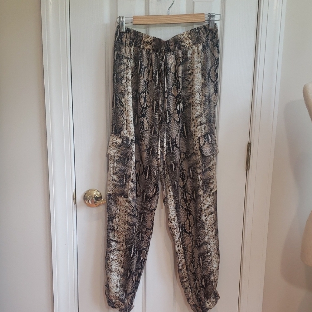 re:named Snakeskin Joggers Black and Tan SZ M